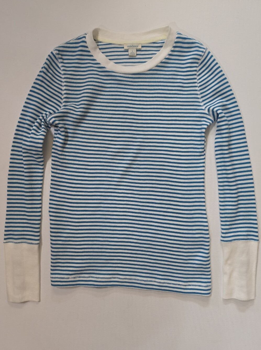 Sundance Thermal Sweater Womens Size Small White Aqua Stripe Coastal Grandma